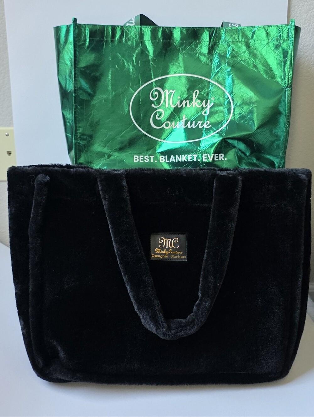 Minky Couture Designer Blankets Black Plush Tote Bag